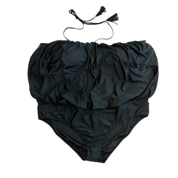 J. Crew Draped Blouson One Piece Swimsuit Women's Plus 24 Black New Halter - Picture 3 of 15